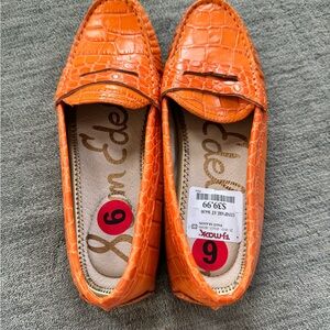 Sam Edelman Vibrant Orange Croc-Embossed Flats